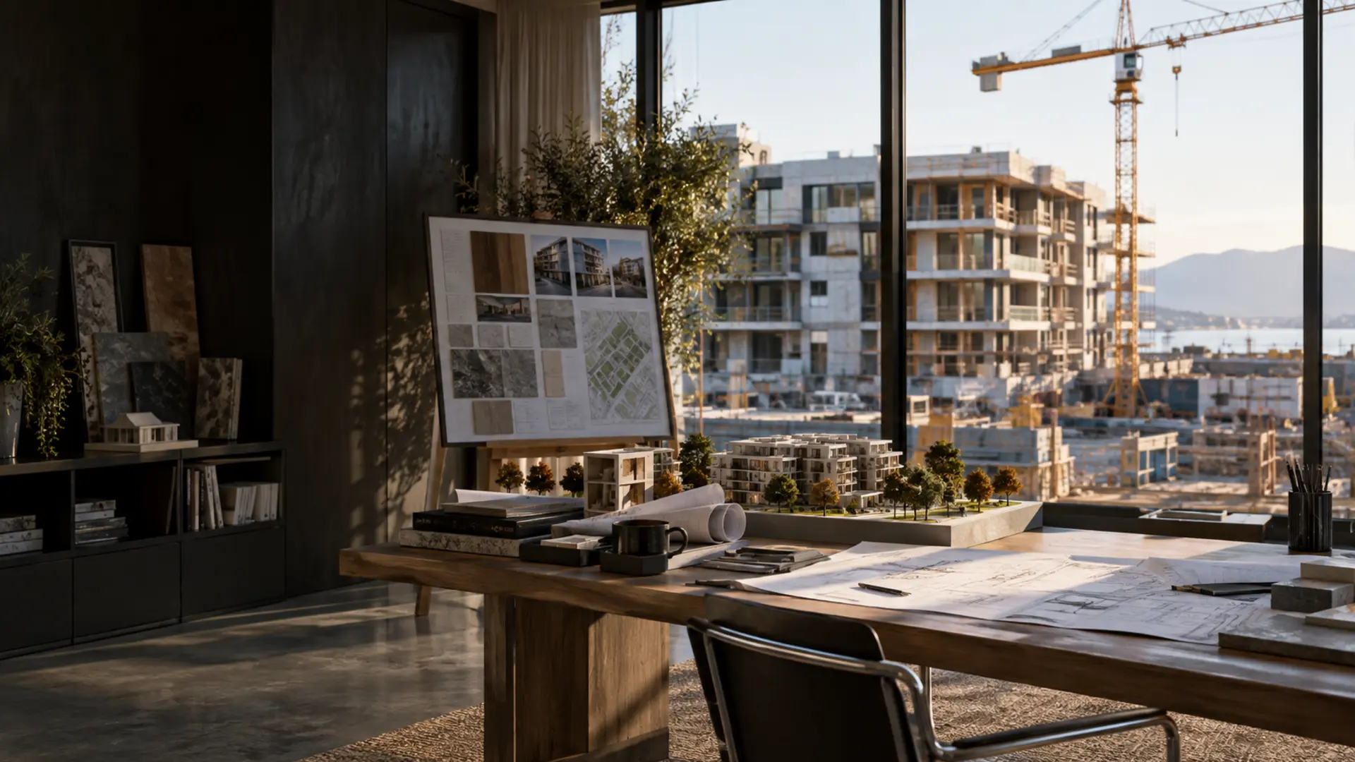 Contemporary executive workspace representing architectural project management